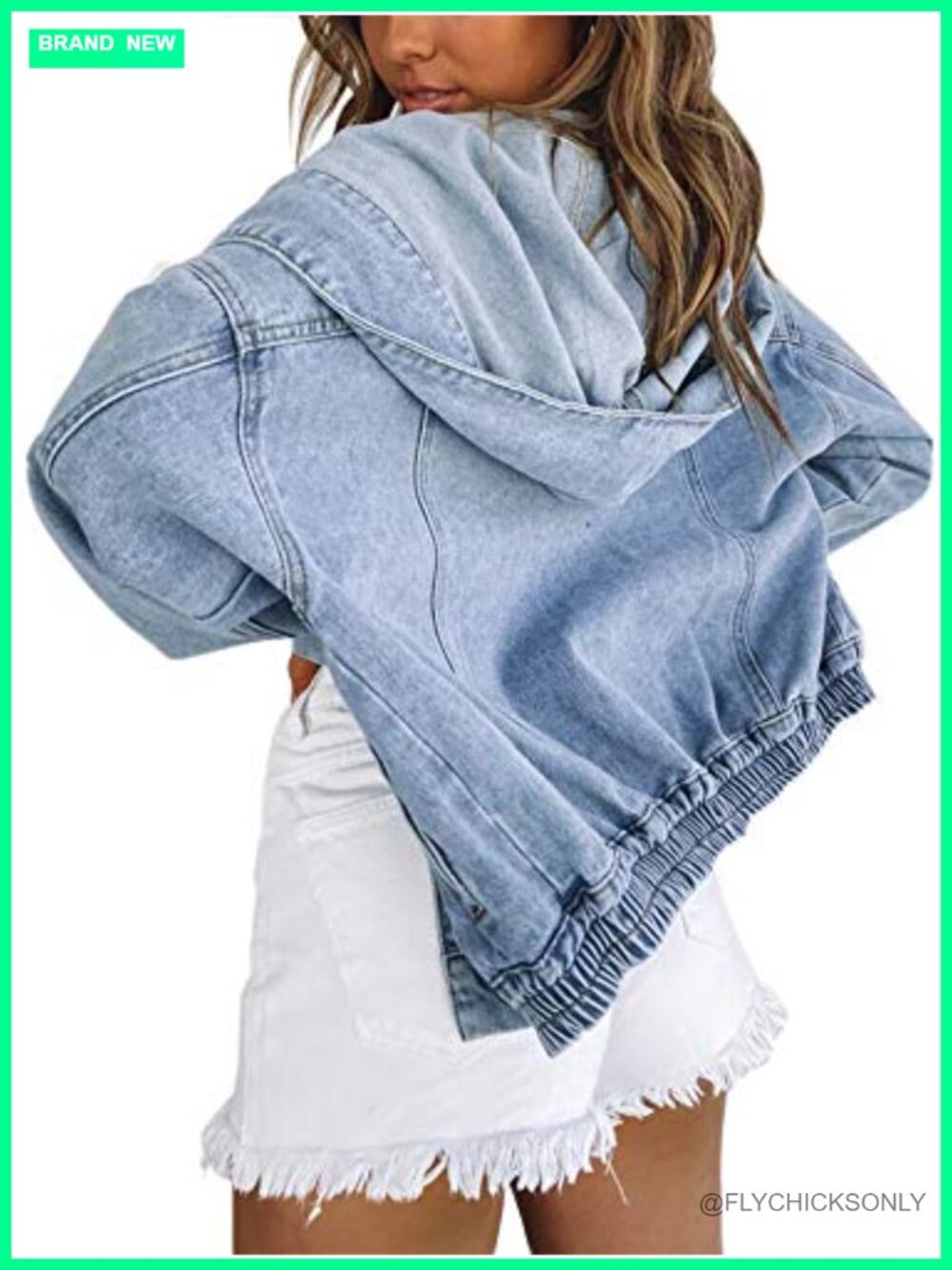 Women's Oversized Denim Jacket Hooded Button Up Varsity Style